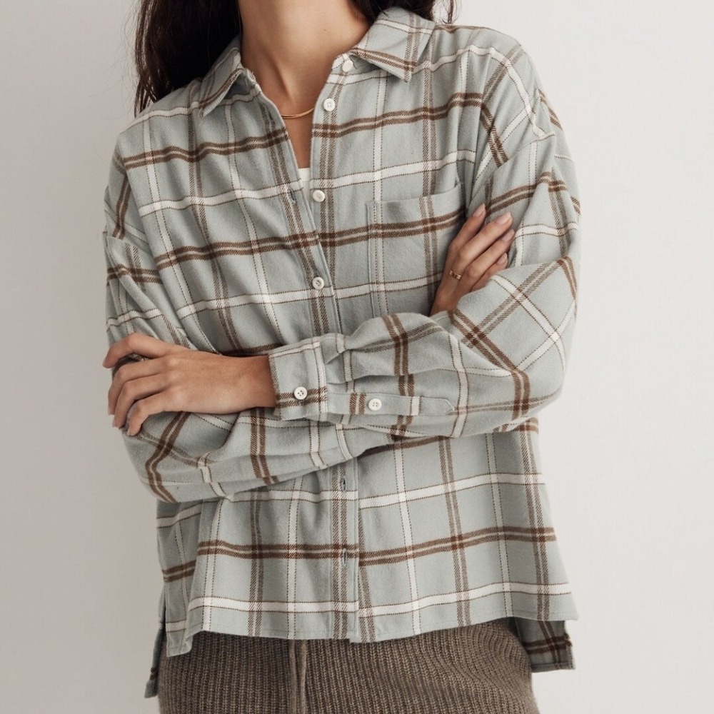 Madewell Shirt Womens XS Blue Plaid Boxy Flannel Button Down Long Sleeve Cotton